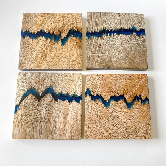 (x4) River-Look Wood & Blue Resin Drink Coaster Set - Picture 6 of 10